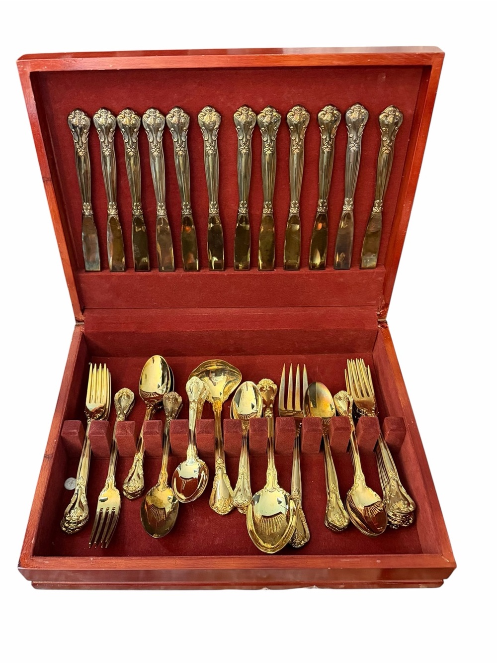 Grandmaster Gold Electroplate By Godinger Flatware Floral, 46 Piece Set Serving